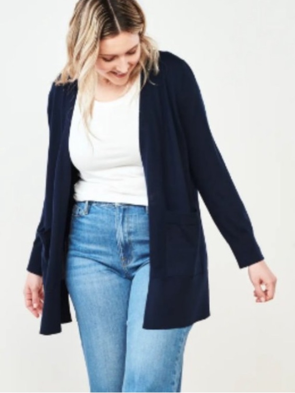 Quince Women's Navy Blue Open Cardigan Sweater sz M Australian Merino Wool NWT